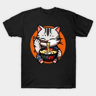 Cute cat eating ramen T-Shirt